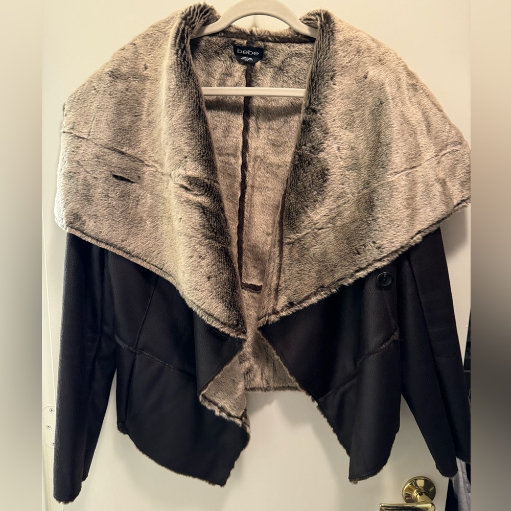bebe Womens Brown Faux Fur Lined Moto Jacket